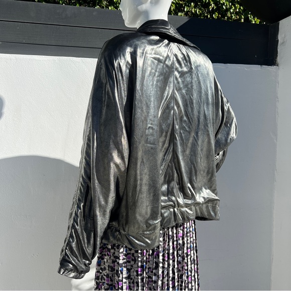 80s Metallic Button Up Bomber Jacket - Picture 10 of 16